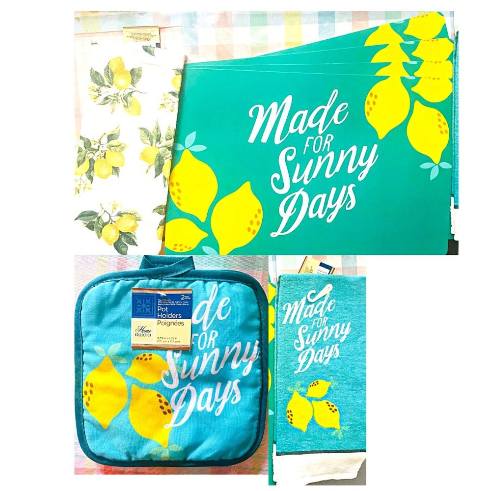 "Made for Sunny Days" 4 Placemats with Towels & Pot holder